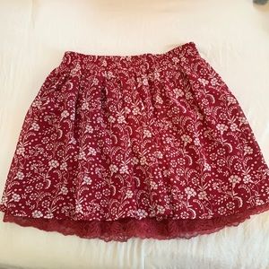 Burgundy skirt with flower print